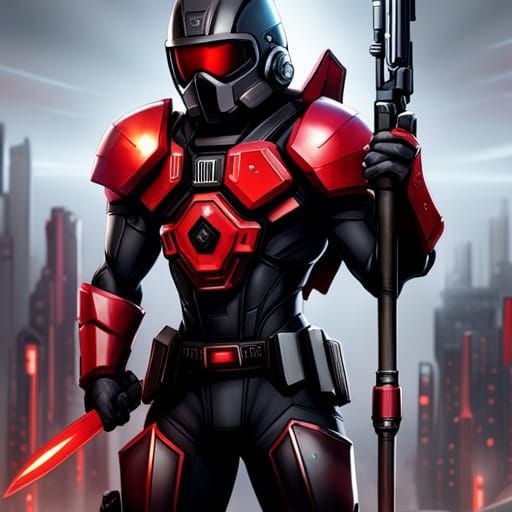 Futuristic soldier, black armor, full black body sci-fi, RIF...