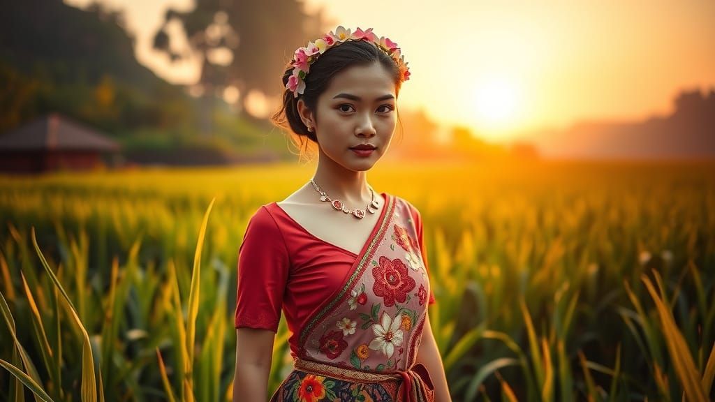 Balinese Woman in Traditional Kebaya and Sarong