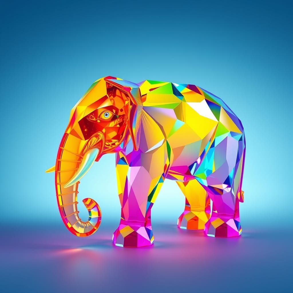 Rainbow Crystal Elephant in Stylized 8K Detail