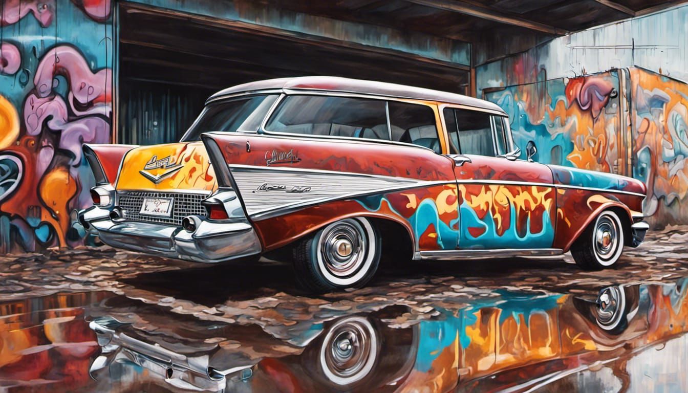 1957 Chevy Nomad Graffiti Art Reflection
