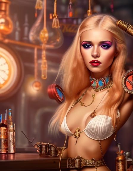 Steampunk Russian Bar Girl Illustration in 4K
