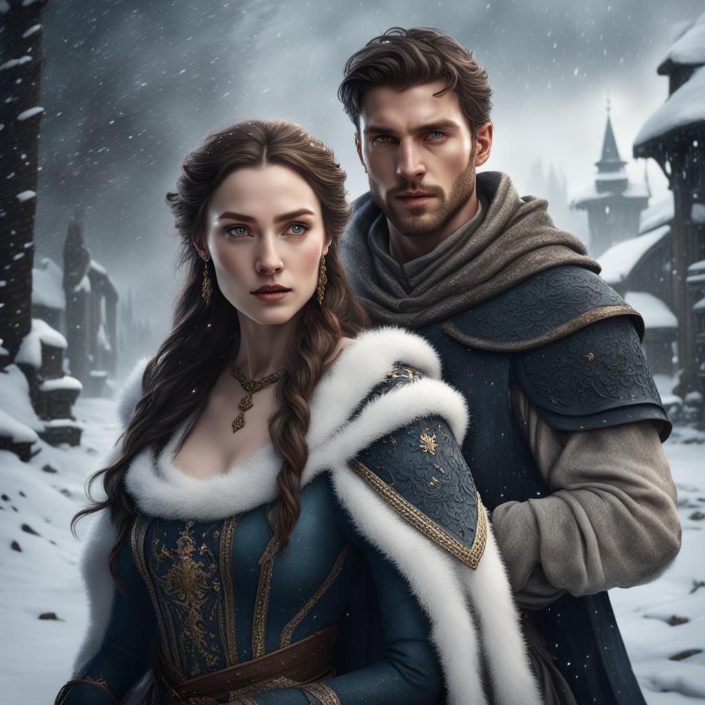 Medieval Couple in Snowstorm: Fantasy Concept Art