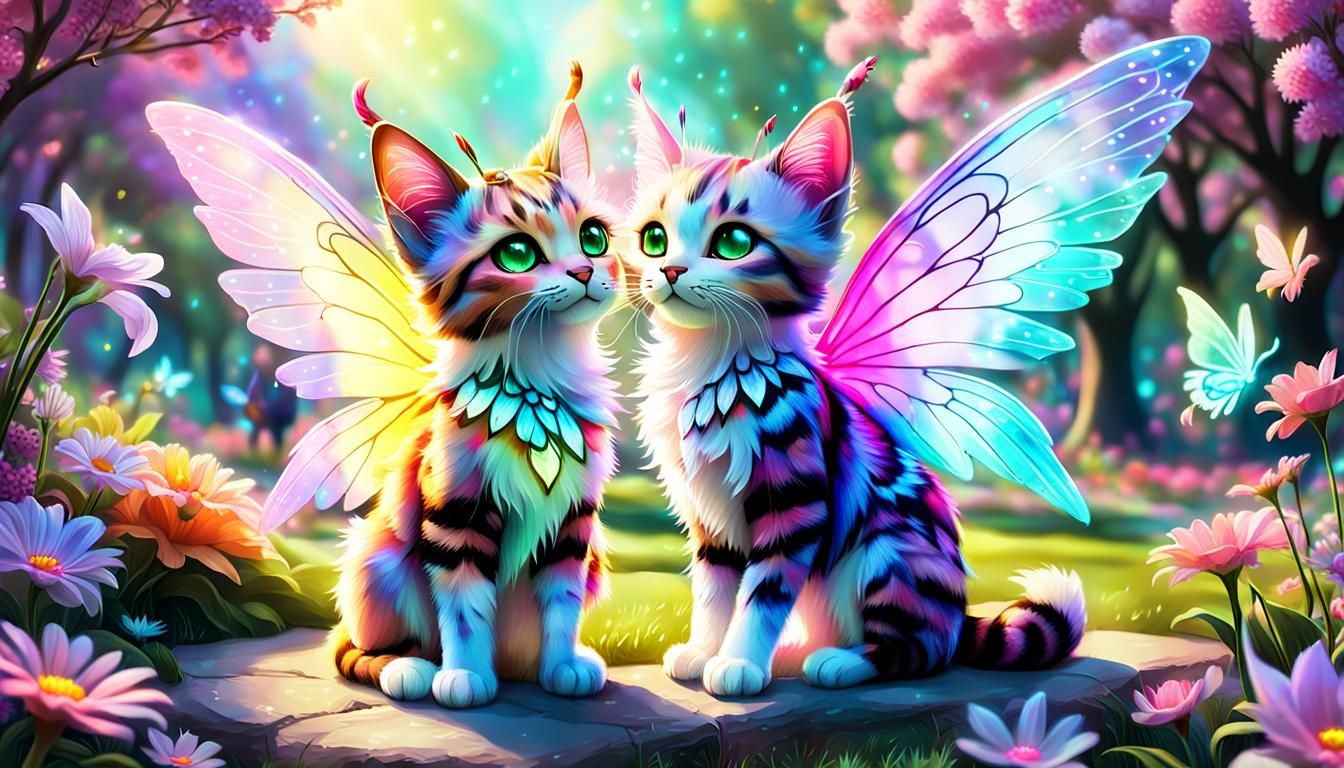 Tabaxi Fairy with Neon Wings in Fantasycore Style