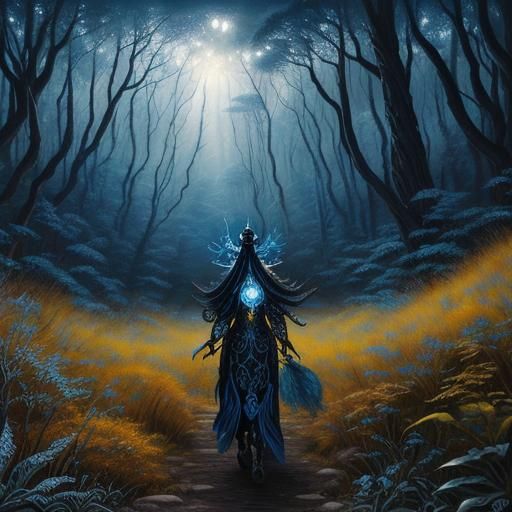 Person in Arctic Forest with Blue Implants