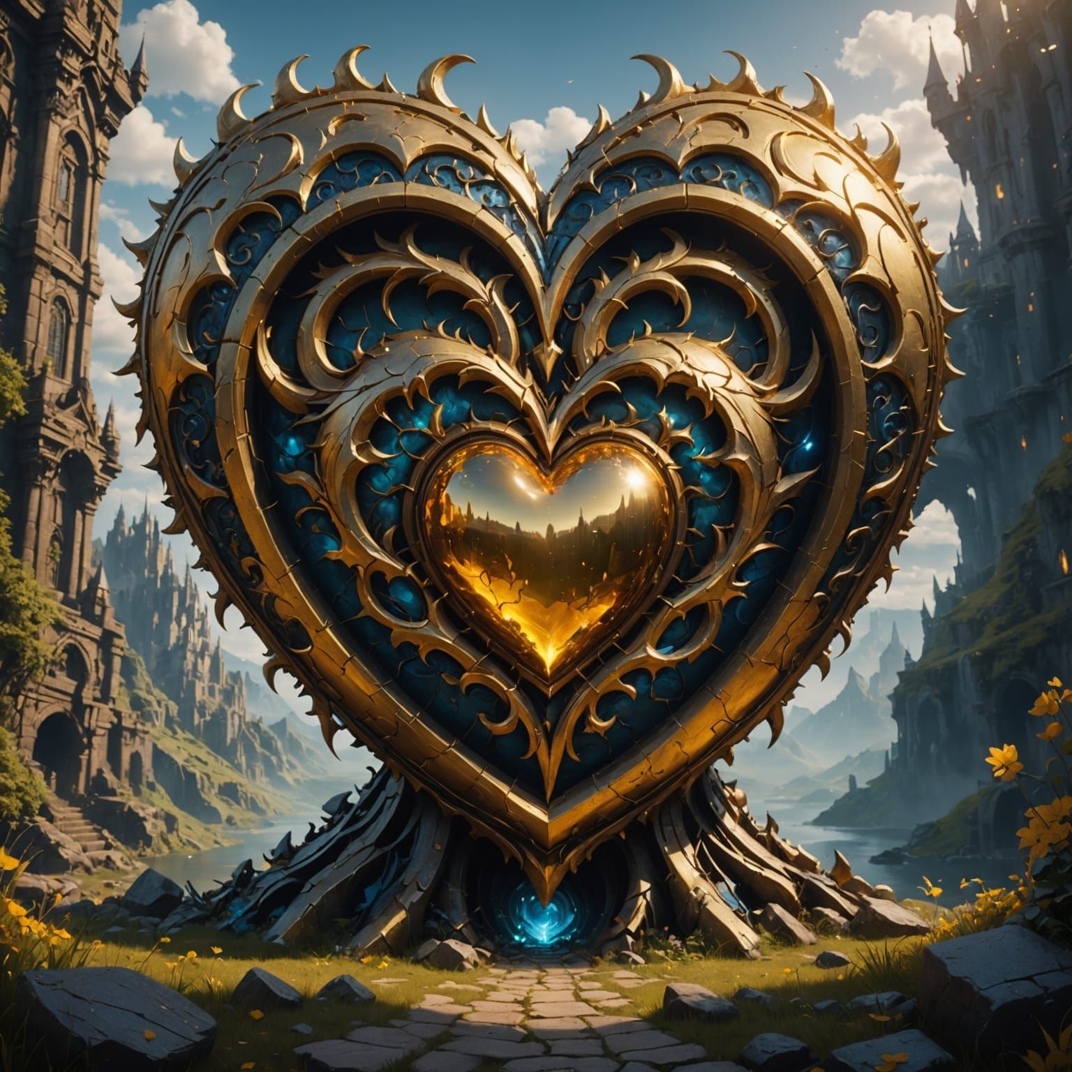 Intricate Fantasy Landscape in Deep, Vibrant Colors