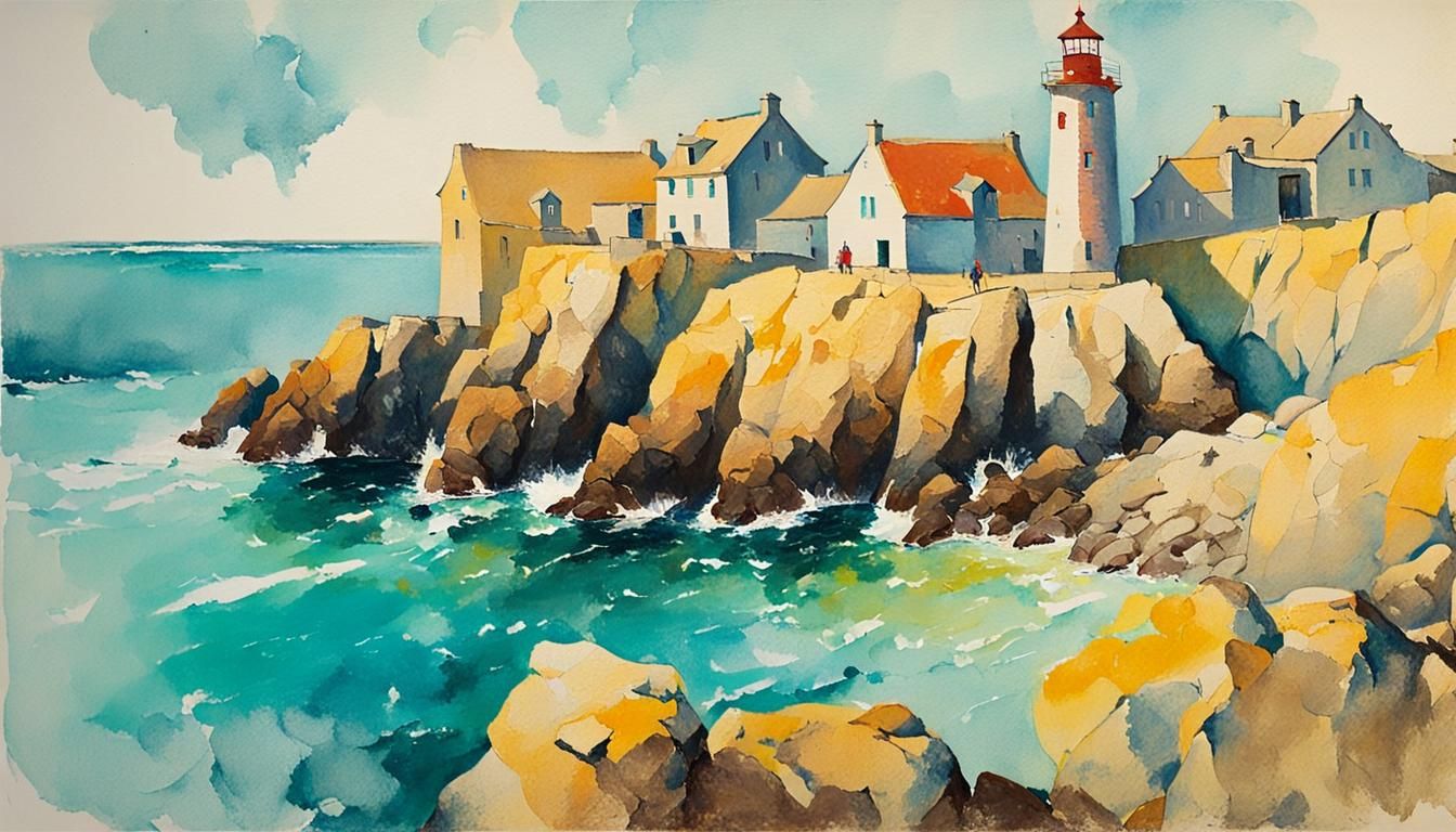 Brittany Fishing Port in Watercolor Style
