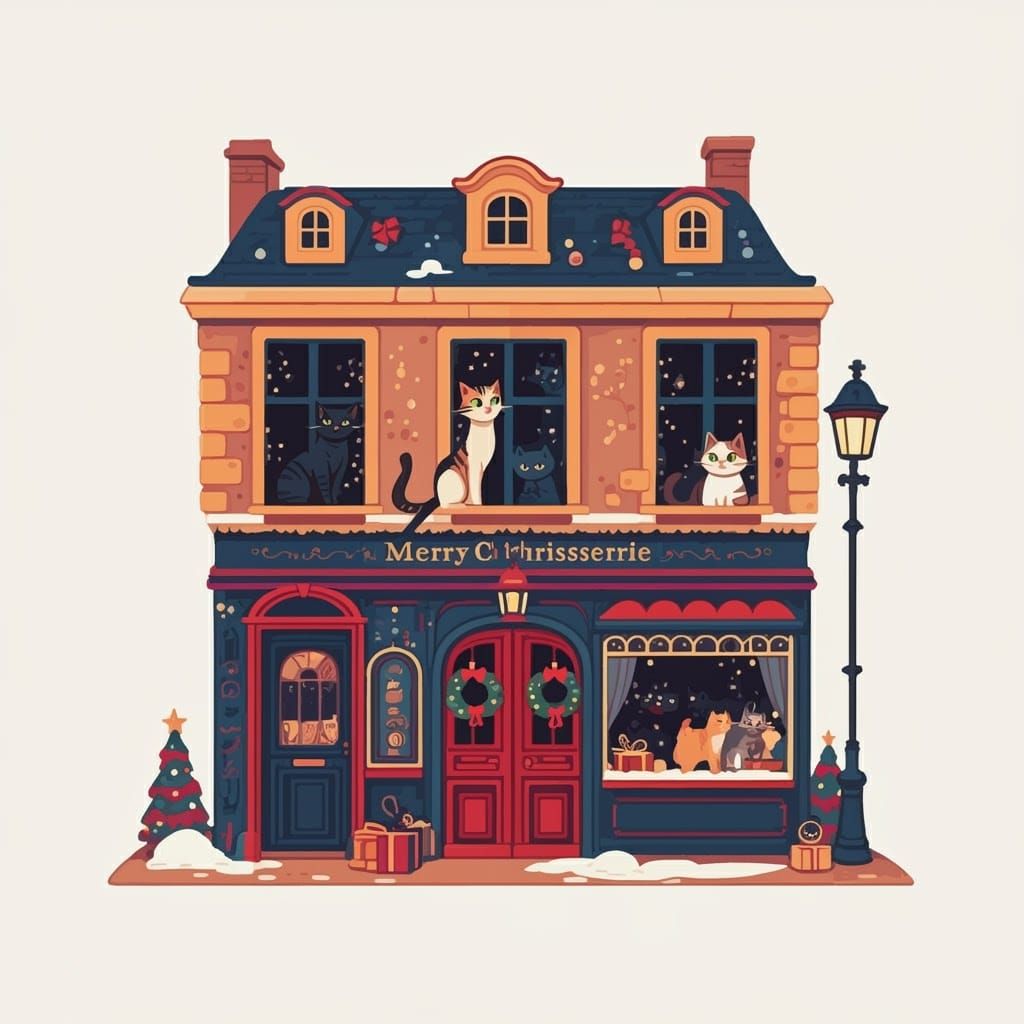 Charming Old Pâtisserie Facade in Flat Crayon Style
