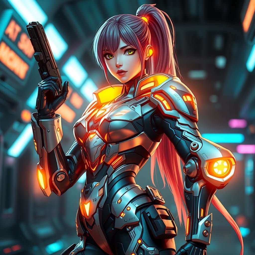 Sleek Sci-Fi Bounty Hunter in High-Tech Armor