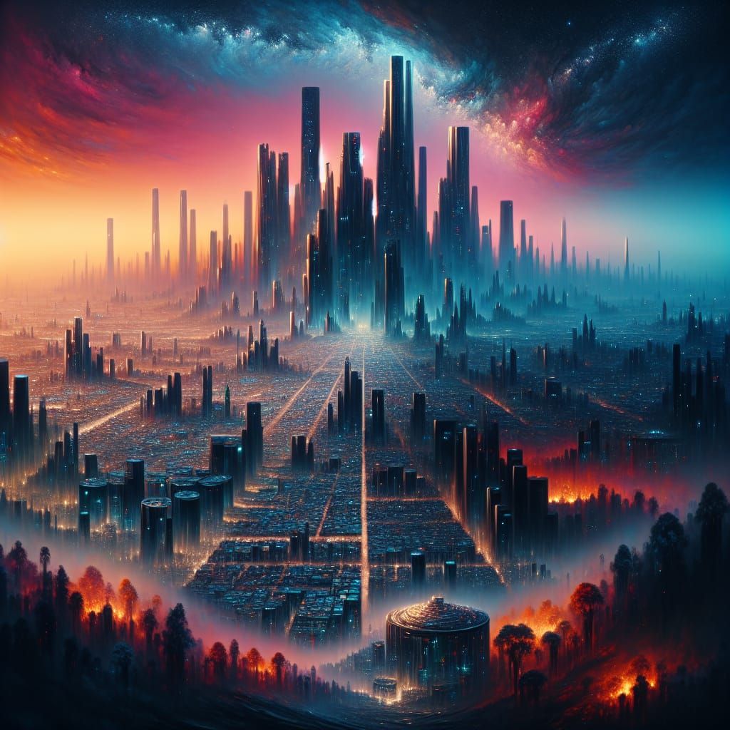 Dystopian Cityscape: A Matte Painting of Societal Division