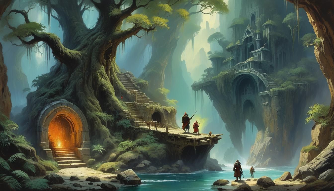 Fantasy Adventure Cover in James Gurney Style