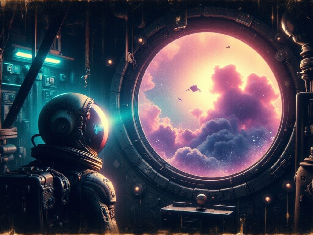 Astronaut Views Cosmic Nebula in Cinematic Concept Art Style