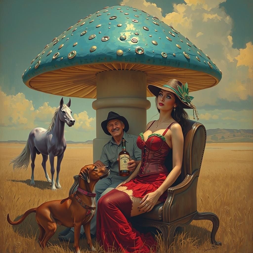 Burlesque Siren with Cowboy in Neo-Impressionist Style