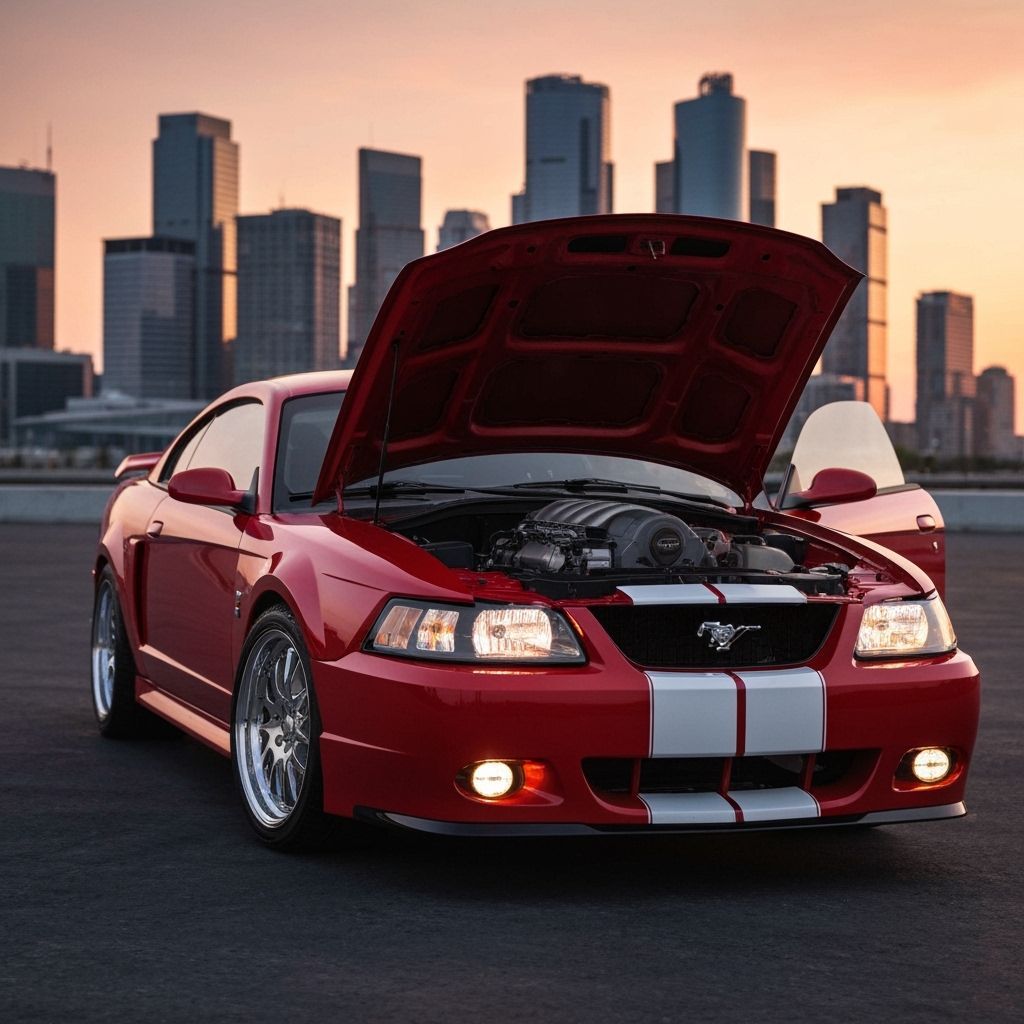 Red 2000 Ford Mustang Muscle Car at Sunset
