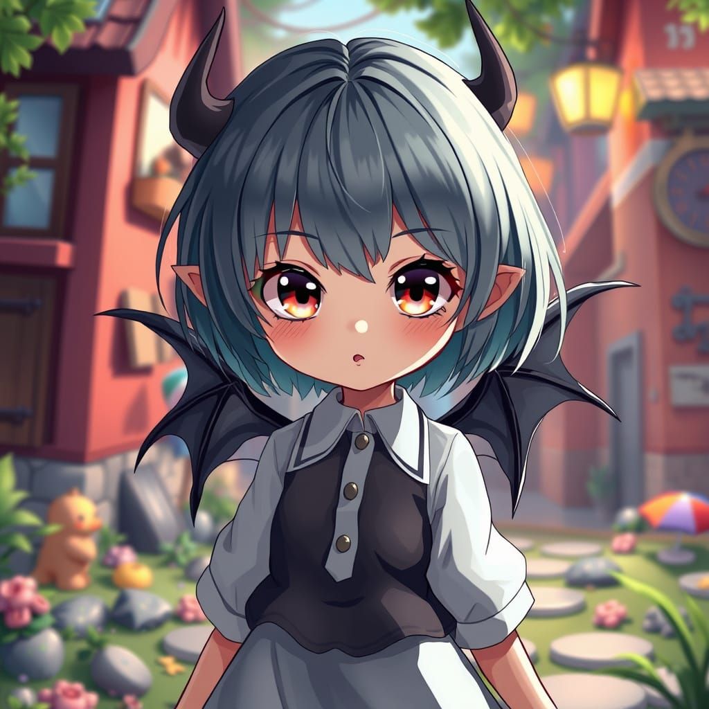 Evil Anime Girl with Wings in Ghibli Style