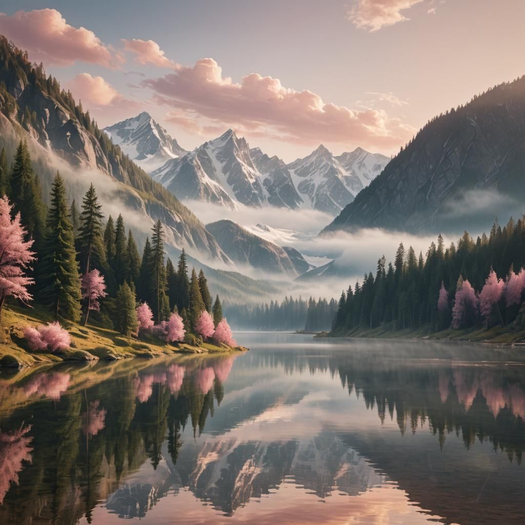 Serene Mountain Lake at Dawn: A Matte Painting