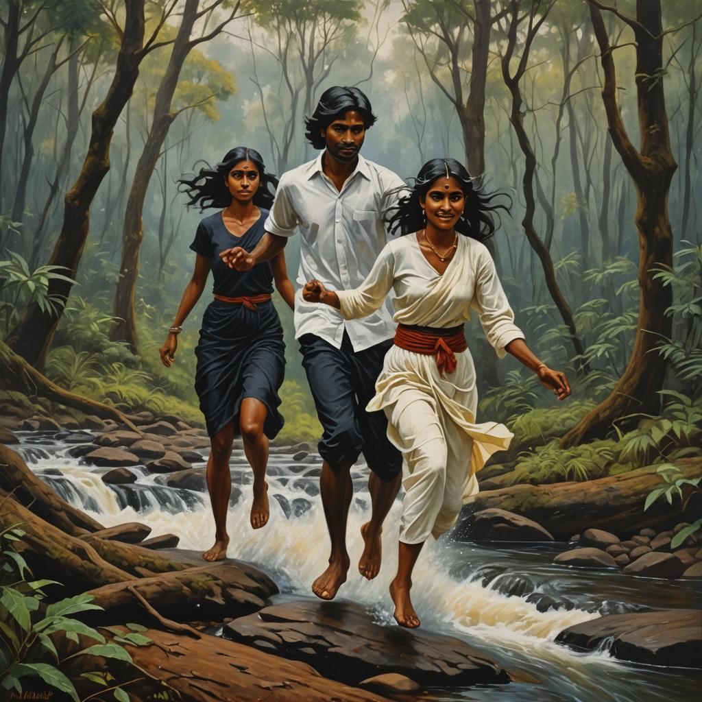 South Indian Couple Walking in Forest, Gurney Style