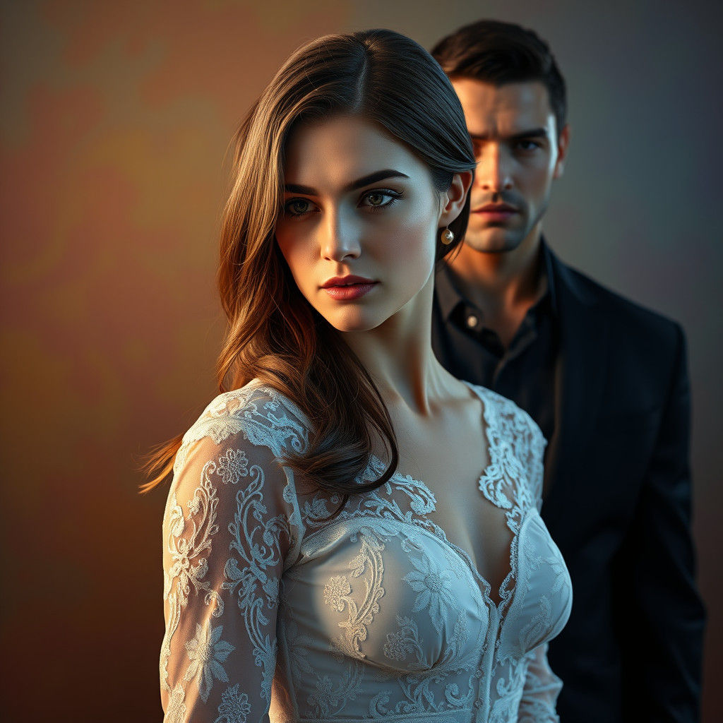 Woman in Lace with Man in Suit Portrait