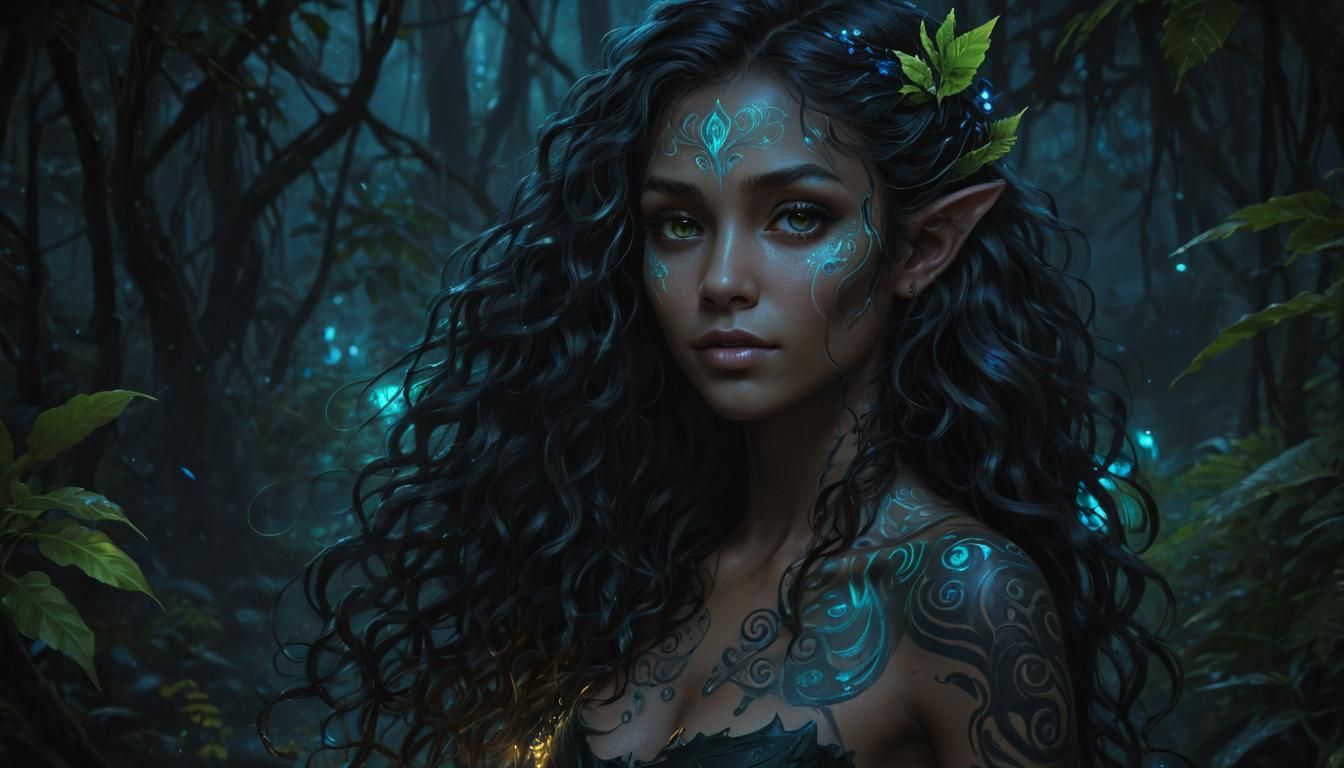 Bioluminescent Dark Elf Portrait in Jungle
