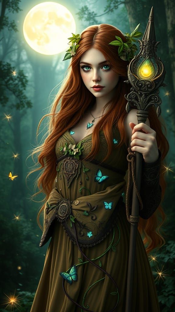 Enchanted Druidess Under the Full Moon