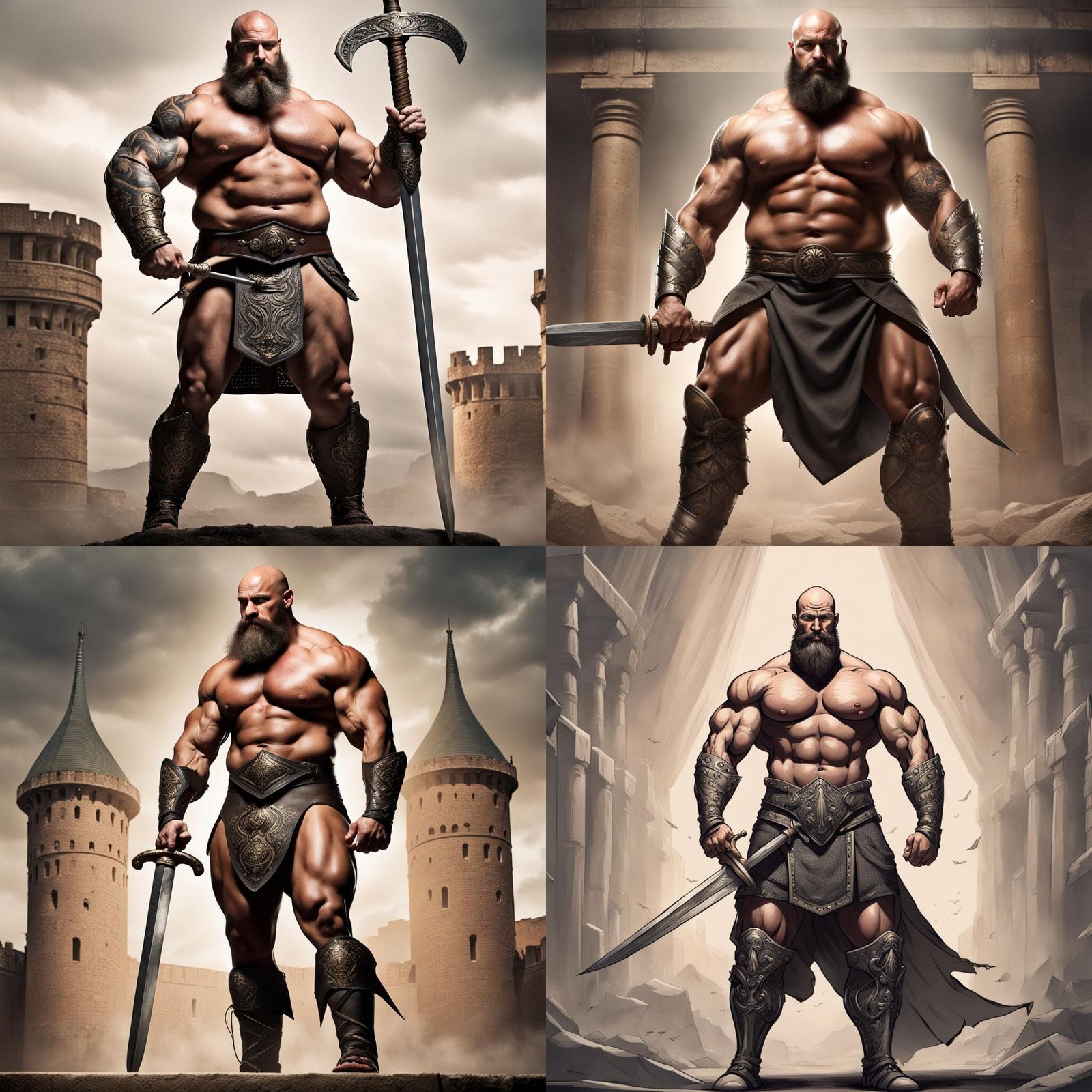 Towering Medieval Gladiator with Intricate Tattoos