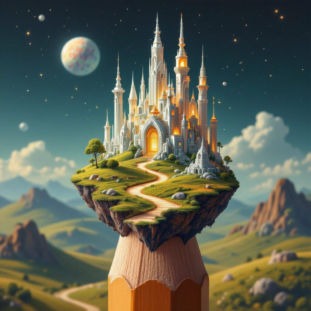 Pencil Tip Portal to Otherworldly Landscape