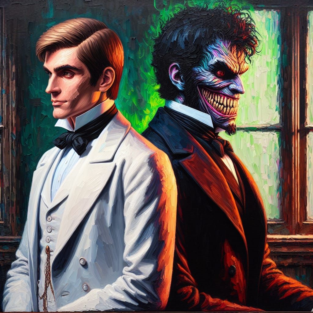 Elegant Gentleman Confronts Malevolent Counterpart in Impast...