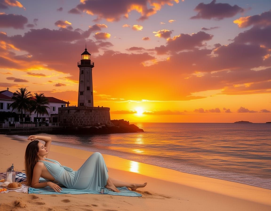 Stunning Woman Sunbathing on a Beautiful Beach
