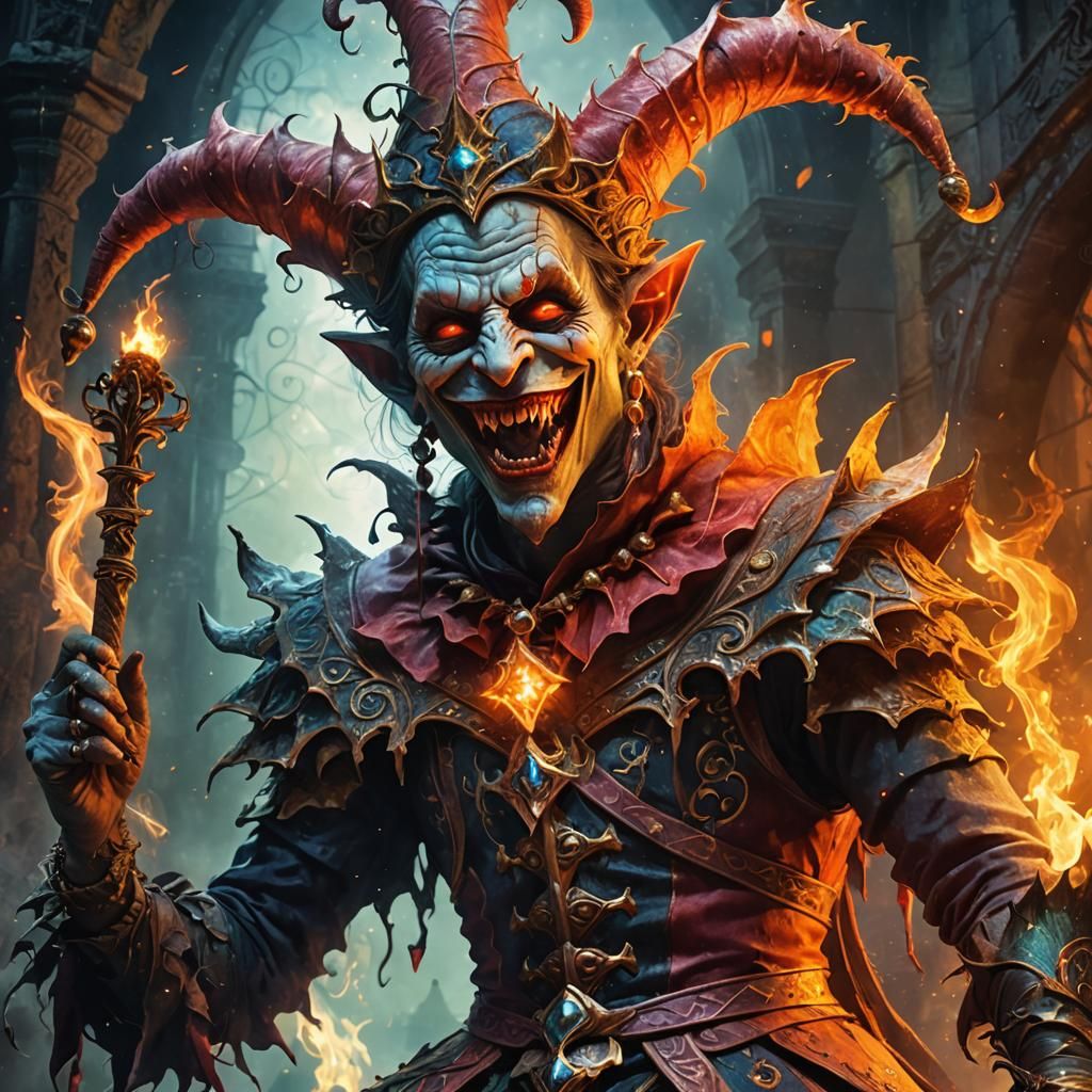 Grotesque Demon Jester with Magic Wand