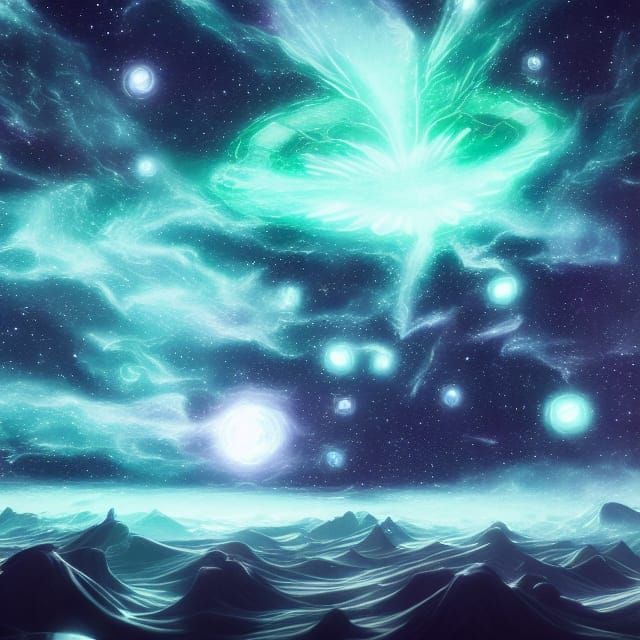 Emerald Lights: Planet in a White Nebula