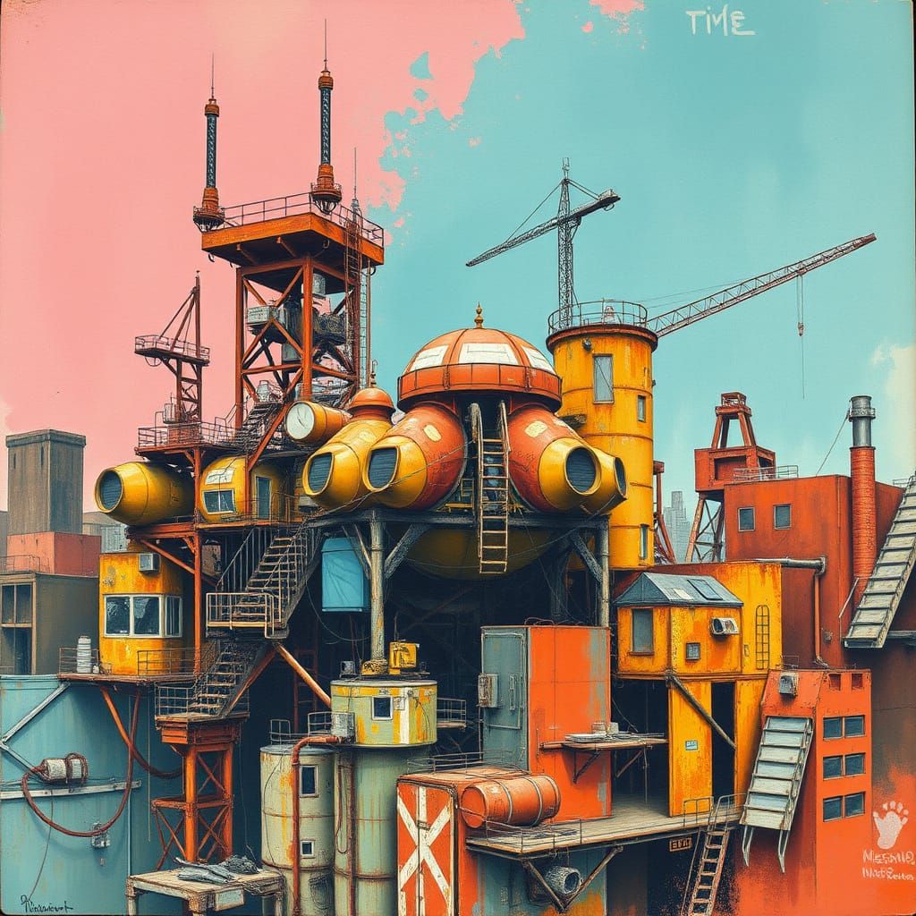 Rustic Urban Hive Megastructure in Gouache Style