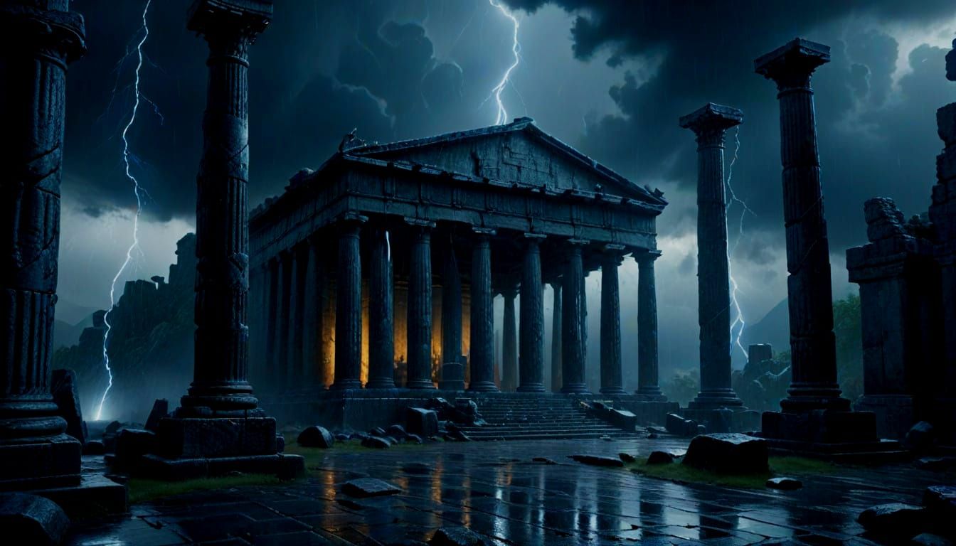 Mount Olympia Ancient Civilization in Oil Painting Style