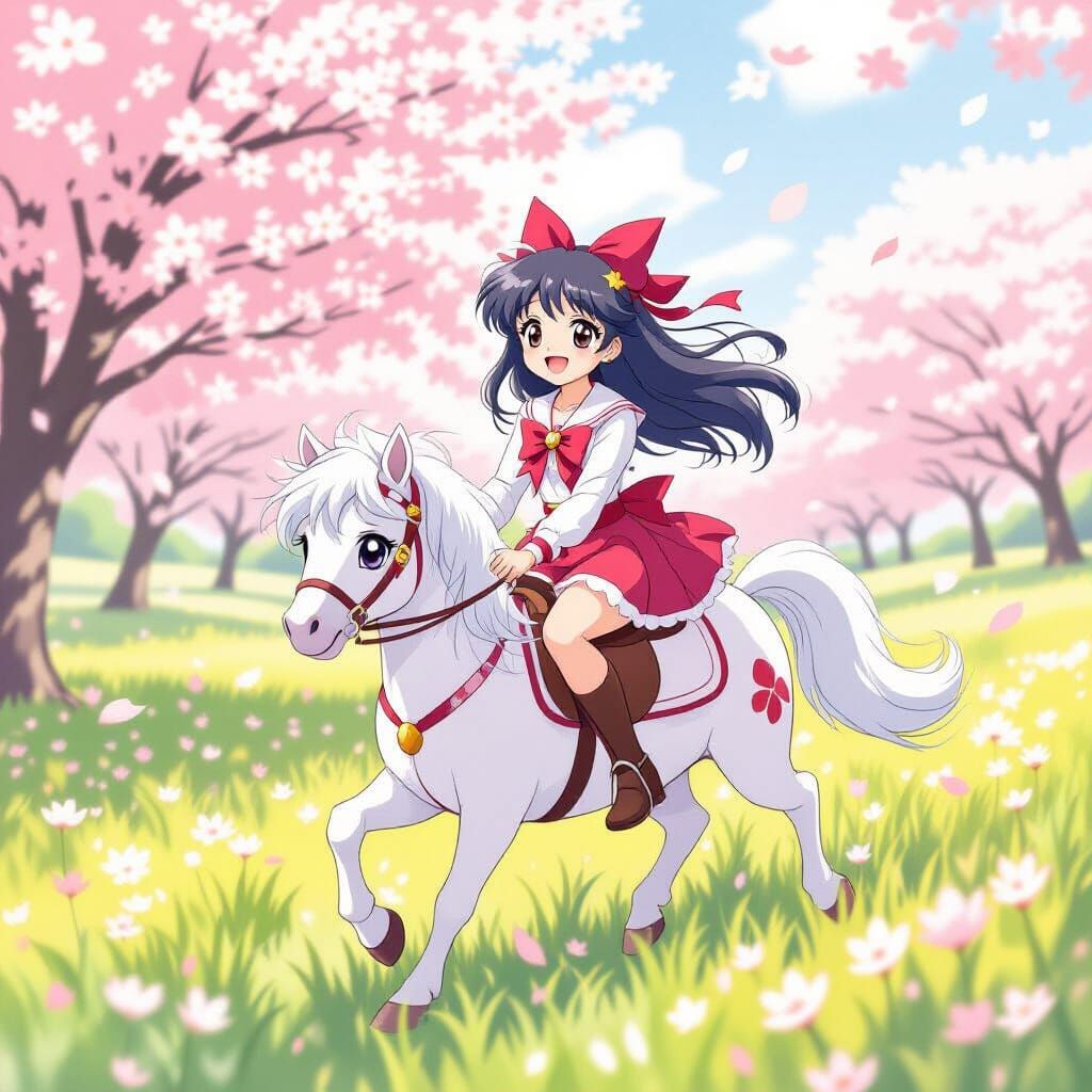 Sakura Kinomoto Rides Pony Through Cherry Blossoms in Anime ...