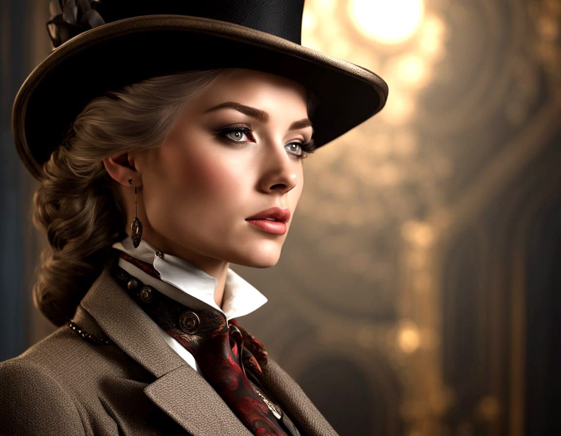 Victorian Time Traveler with Clockwork Tattoos