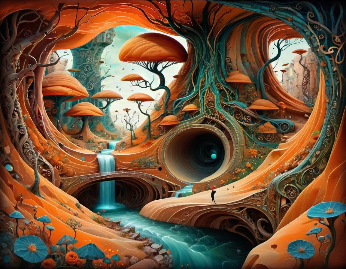 Antelope Canyon with Orange Flowers, Neo-Mosaic Style