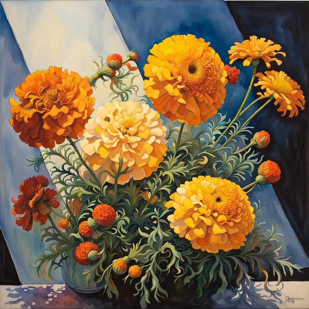 Marigold Flowers in Post-Impressionist Style