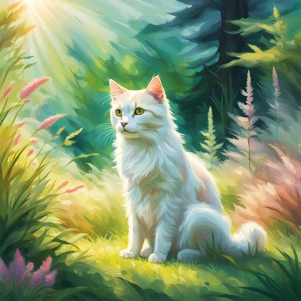 Transparent Cat and Dog in Impressionist Meadow