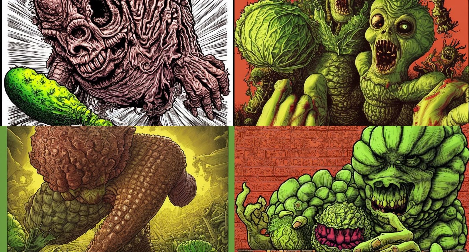 Zombie Pickle Eats Cabbage in Comic Book Style