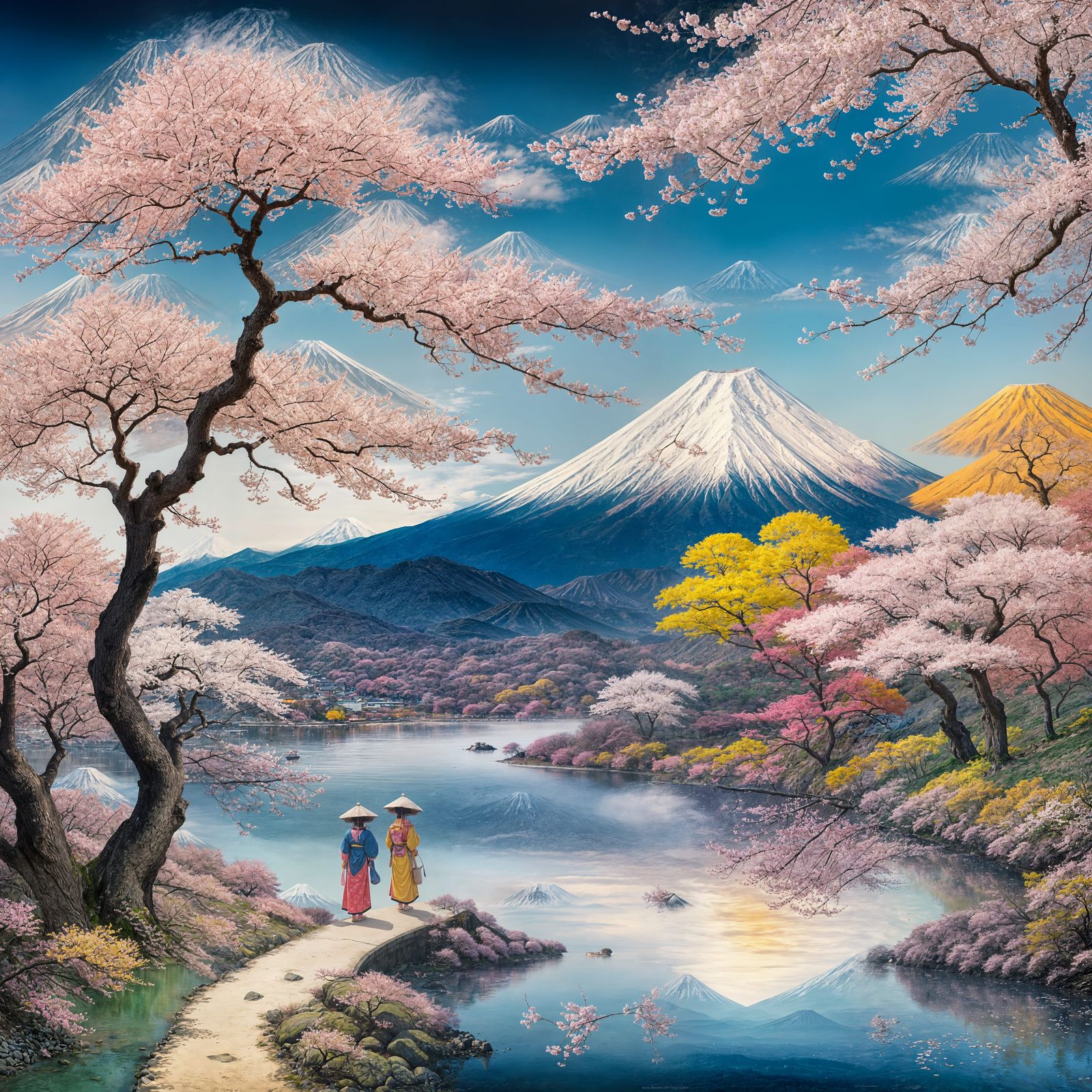 Surreal Cherry Blossom Scene Against Mount Fuji in Japanese ...