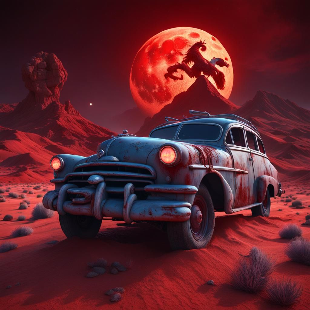 Ghost Car Under Blood Moon: Fantasy Concept Art