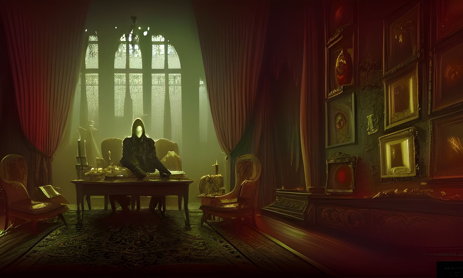 Elaborate Vampire Masquerade in Dark Fantasy Style