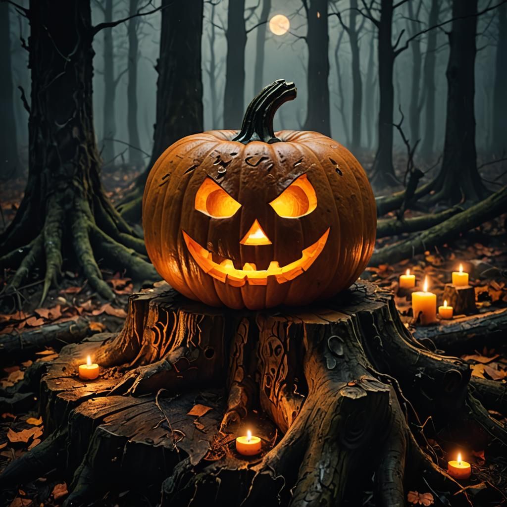 Eerie Halloween Pumpkin in Dark Fantasy Illustration