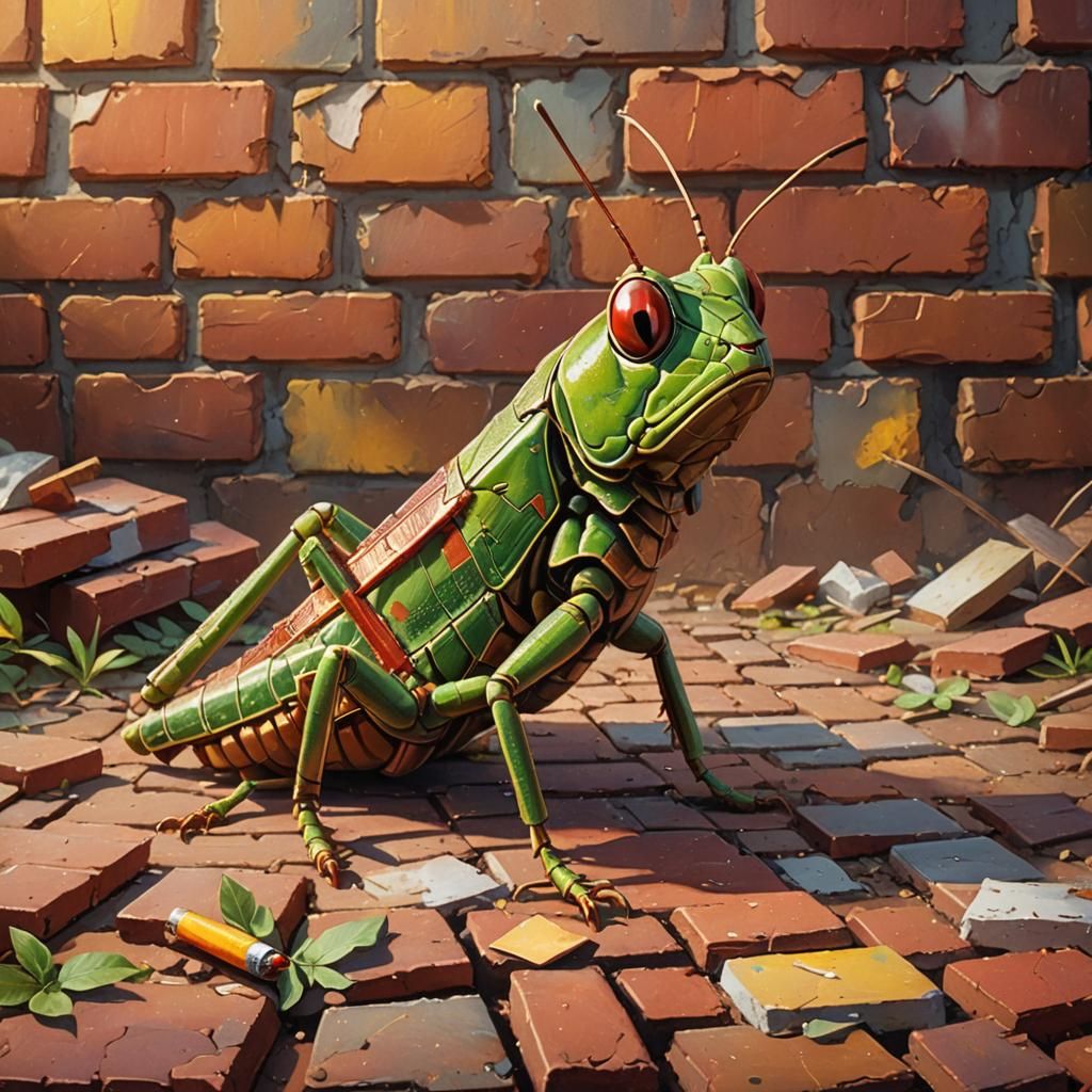 Grasshopper Smoker in Detailed Fantasy Oil Painting
