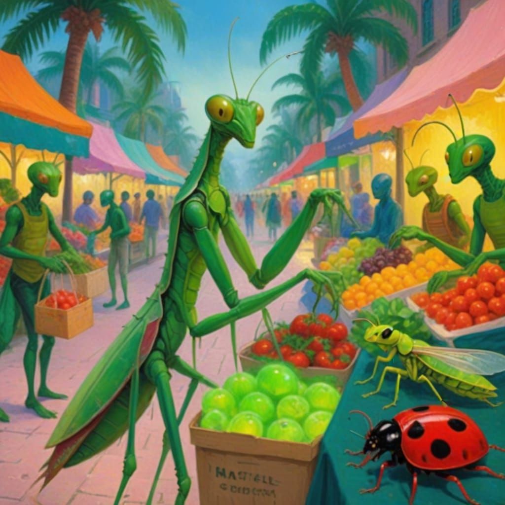 Alien Marketplace: A Portrait in Impressionist Style