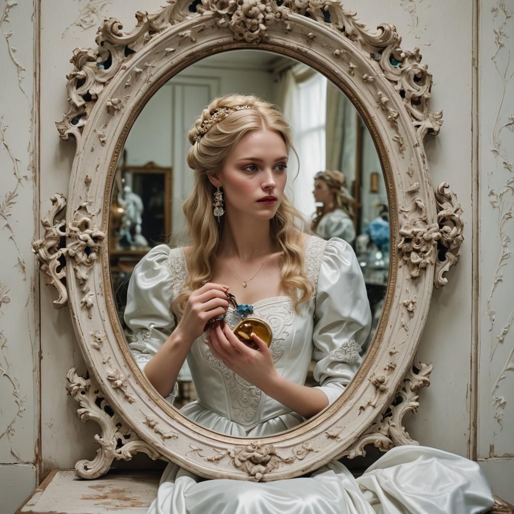 Blonde Girl in White Gown Reflected