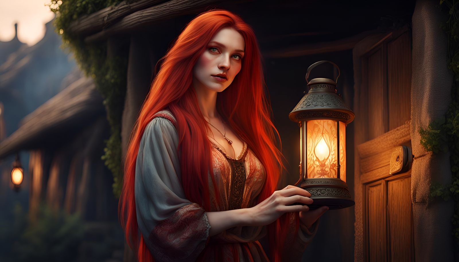 Village Woman with Lantern: Fantasy Concept Art
