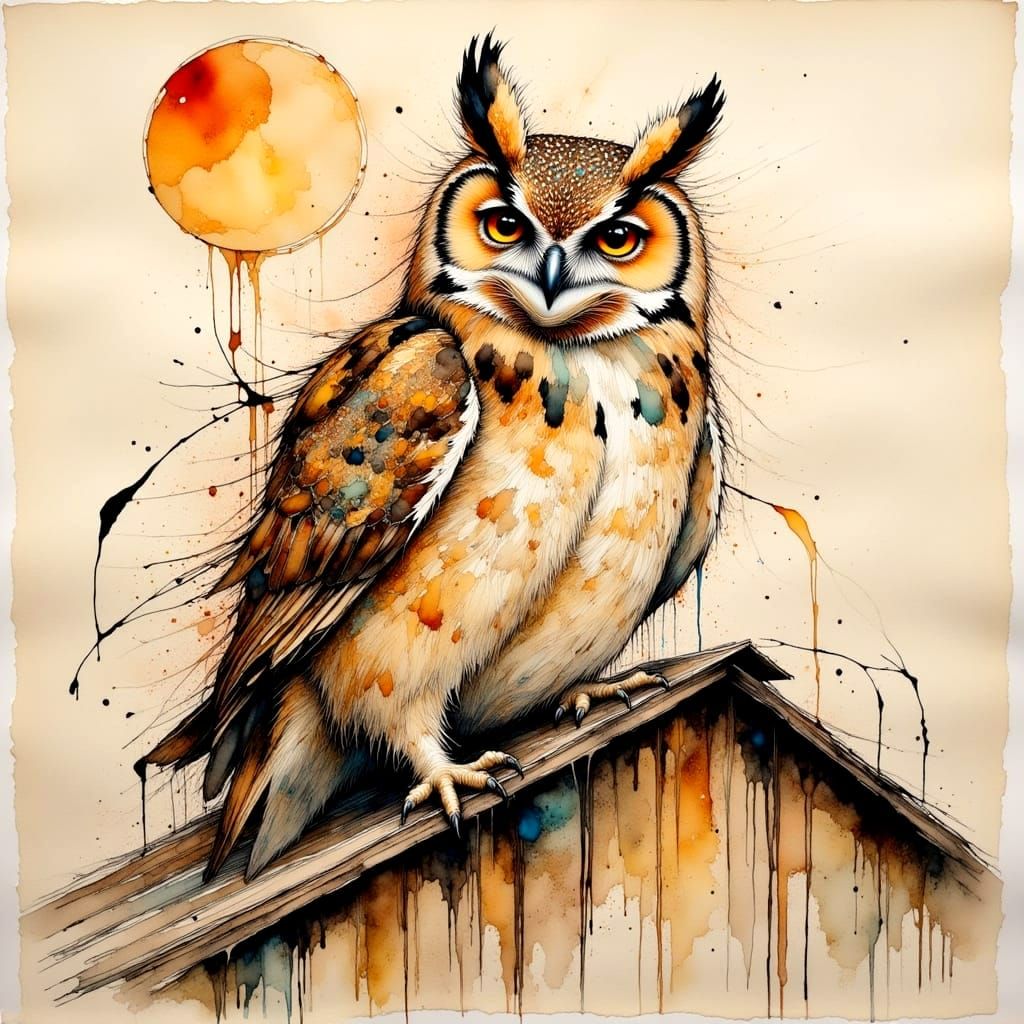 Barn Owl Line Drawing in Cubist Style