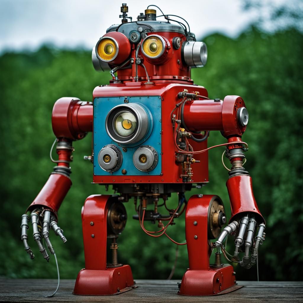 Steampunk USSR Robot Portrait with Human Eyes