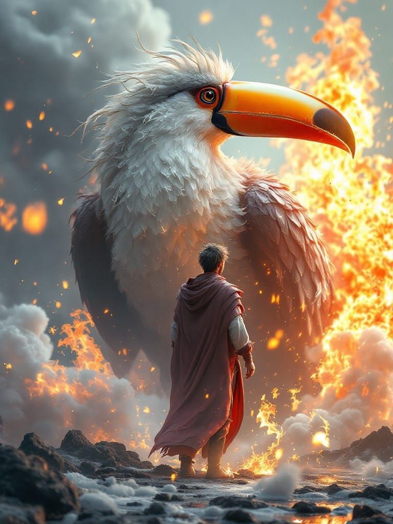 Baroque Sci-Fi Fantasy: Man and Giant Toucan