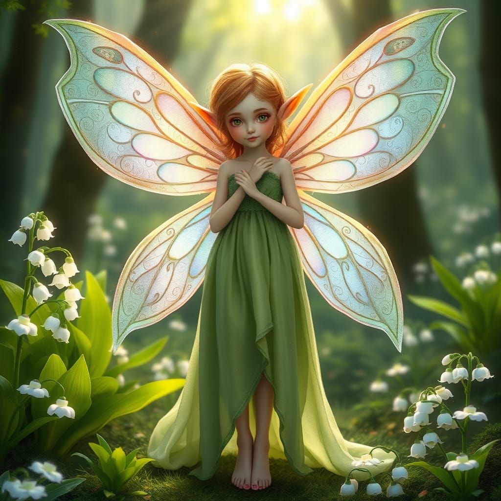 Lily of the Valley Fairy Elf with Luminescent Wings