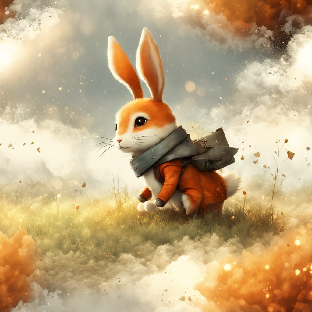 Bunny Pilot Soaring Through Stormy Skies in CGI Style